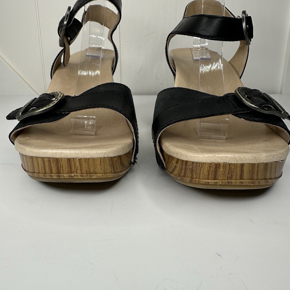 Dansko Anna Clogs Sandals Shoes Black Leather Buckle Strappy Heel Womens 41 10.5 - Picture 6 of 14